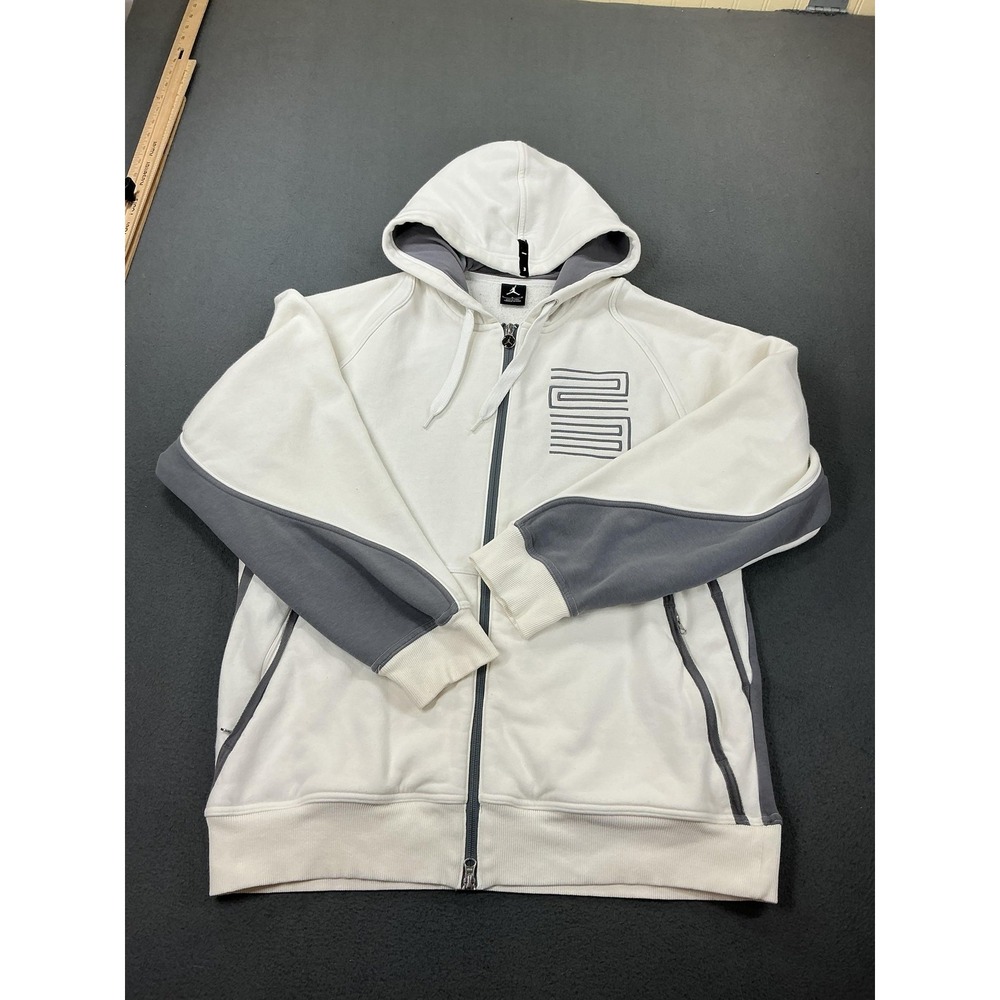 Jordan Hoodie Mens Large White‎ Full Zip Fleece Sweatshirt Basketball 398254-100